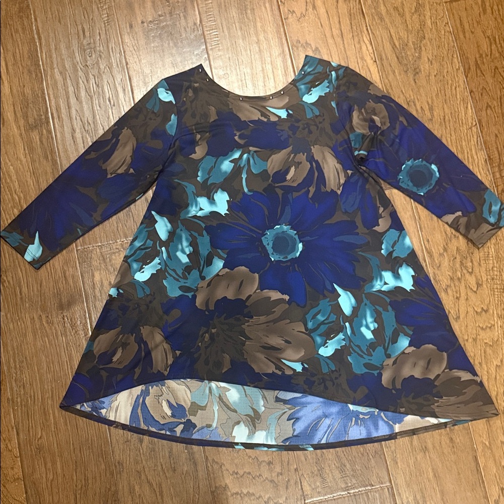 Floral Blue and Brown Women's Blouse